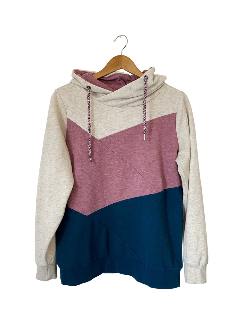 Warehouse One | Colorblock Hooded Pullover Sweatshirt - Pink, Navy & Cream